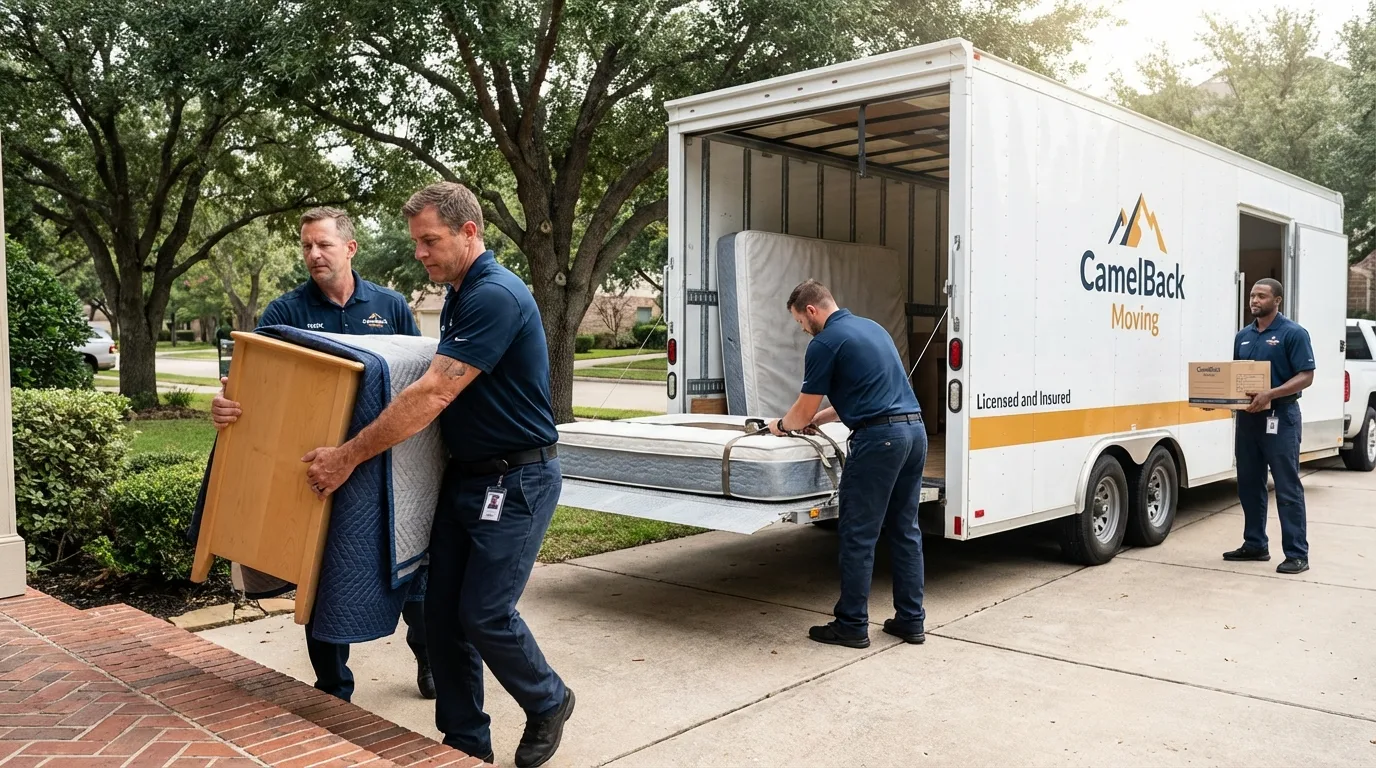 Crew loading residential truck for cross-state move from Nampa, ID