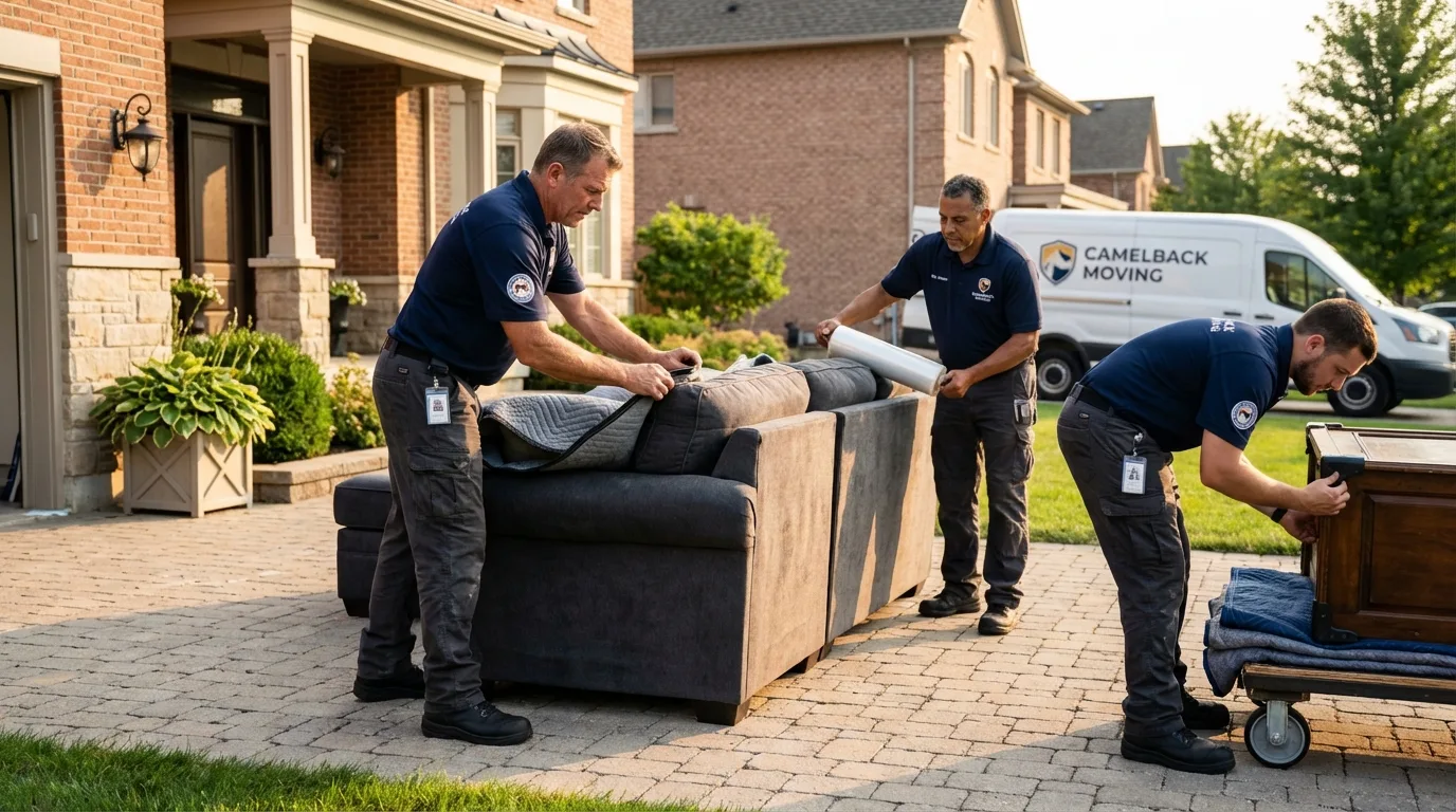 Large estate moving crew wrapping furniture in Nampa, ID